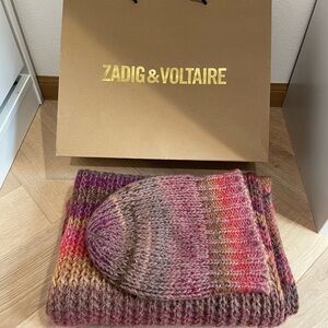 NWOT Zadig & Voltaire Vibrant Knit Beanie and Scarf Set Made In Italy